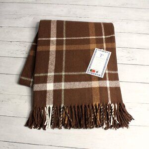 Texteis Penedo Brown Plaid Throw Blanket Fringe Cotton Blend Made in Portugal